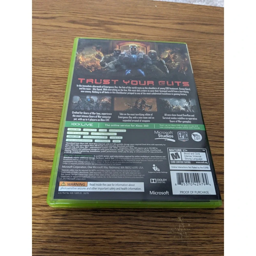 Gears of War Judgment Xbox 360 Microsoft Epic Games Shooter Video Game Disc